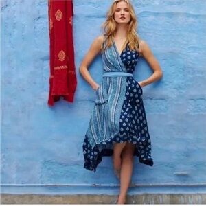 Anthropologie Maeve Eclipsed Paisley Faux Wrap Midi Dress Size 8